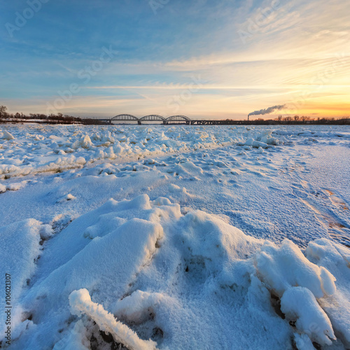 Ice in winter frozen river © brizmaker