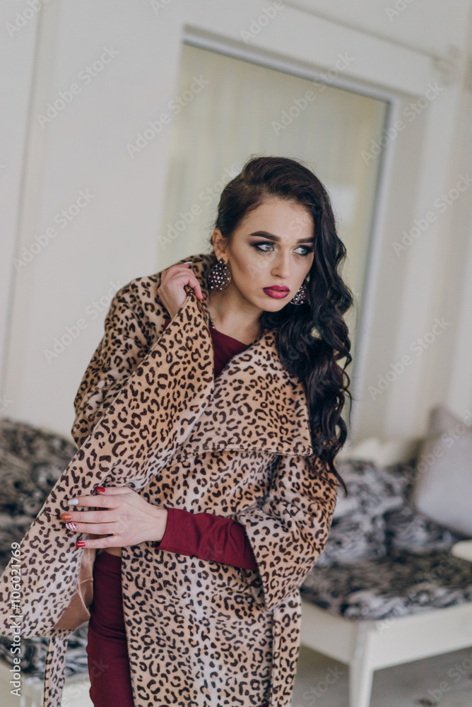 Beautiful girl in tiger fur coat Beautiful girl in tiger fur coat