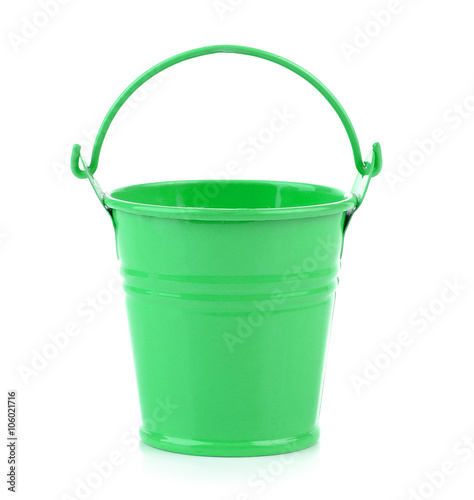 pail of small pots on white background