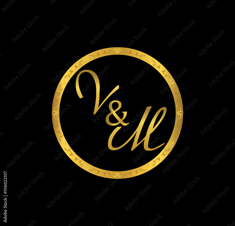 VM initial wedding in golden ring Stock-Vektorgrafik | Adobe Stock