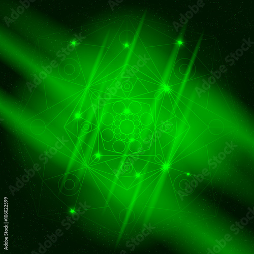 mandala background - green geometric mandala on a black background. vector illustration