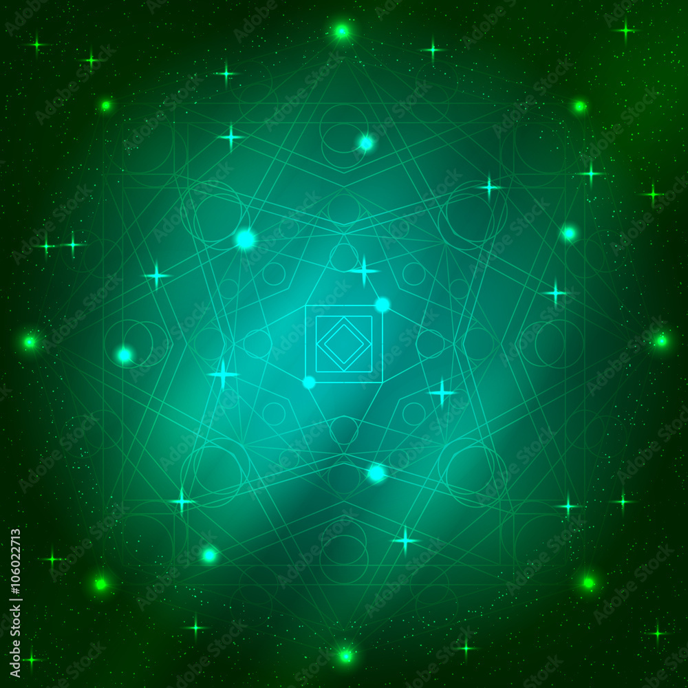 mandala background - green geometric mandala on a black background. vector illustration