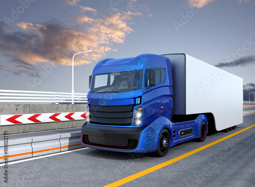 Autonomous hybrid truck driving on highway. Original design.