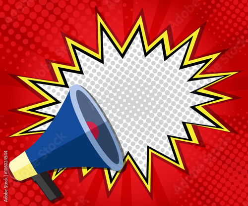 abstract boom blank speech bubble pop art, comic book on red  background