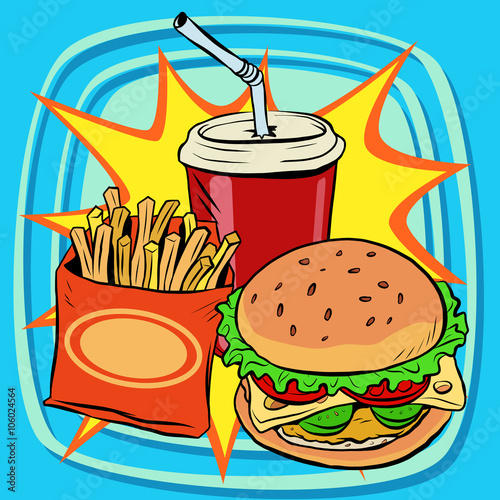 fast food fries burger drink cola