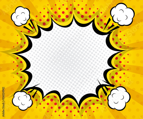 abstract boom blank speech bubble pop art, comic book on yellow background