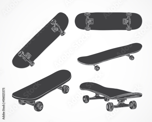 Skateboarding vector illustration. Hand sketched skateboards