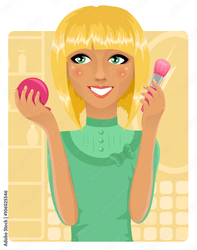 Girl applying powder with make-up brush Girl applying powder with make-up brush