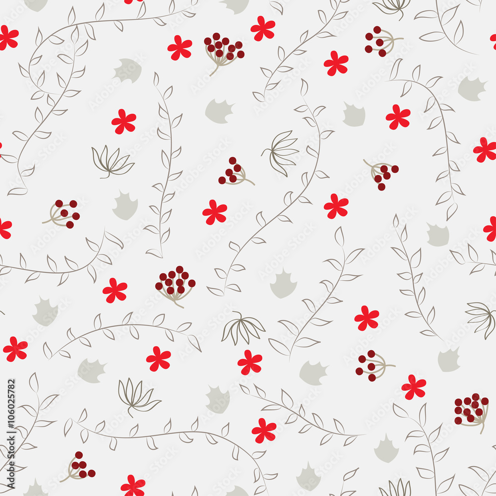 seamless pattern with branches, leaves and flowers