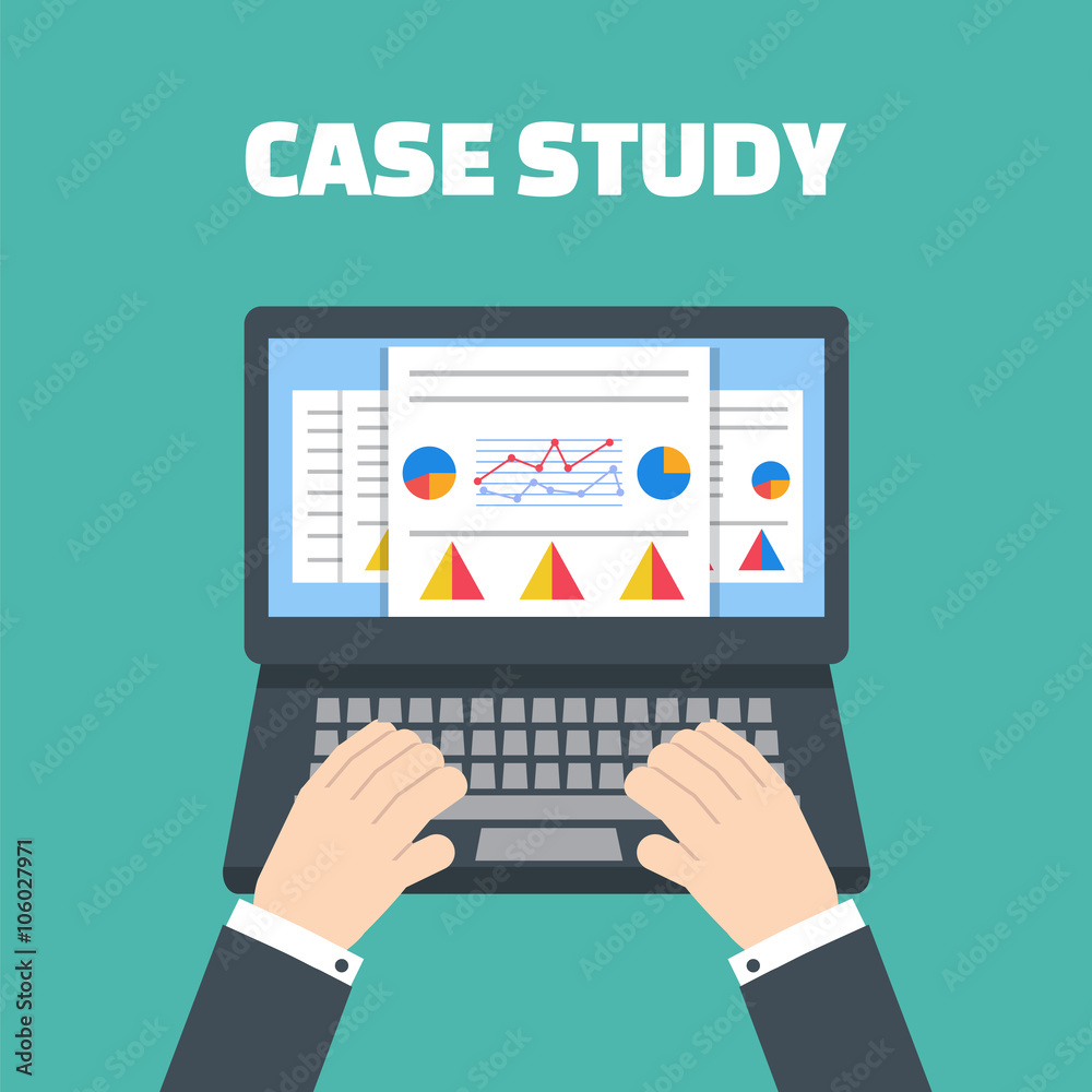 Case study concept vector with computer device Case study concept vector with computer device