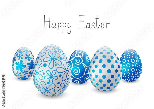 Easter eggs with blue and white pattern