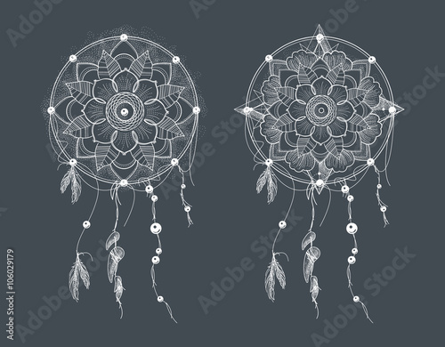 Dream Catcher. Ornament Round Mandalas Tattoo. Geometric Circle Element Made in Vector. Perfect for any other kind of design, tattoo, birthday, kaleidoscope, medallion, yoga, india, arabic