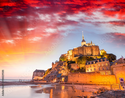 Stunning sunset over Mont Saint Michel, France