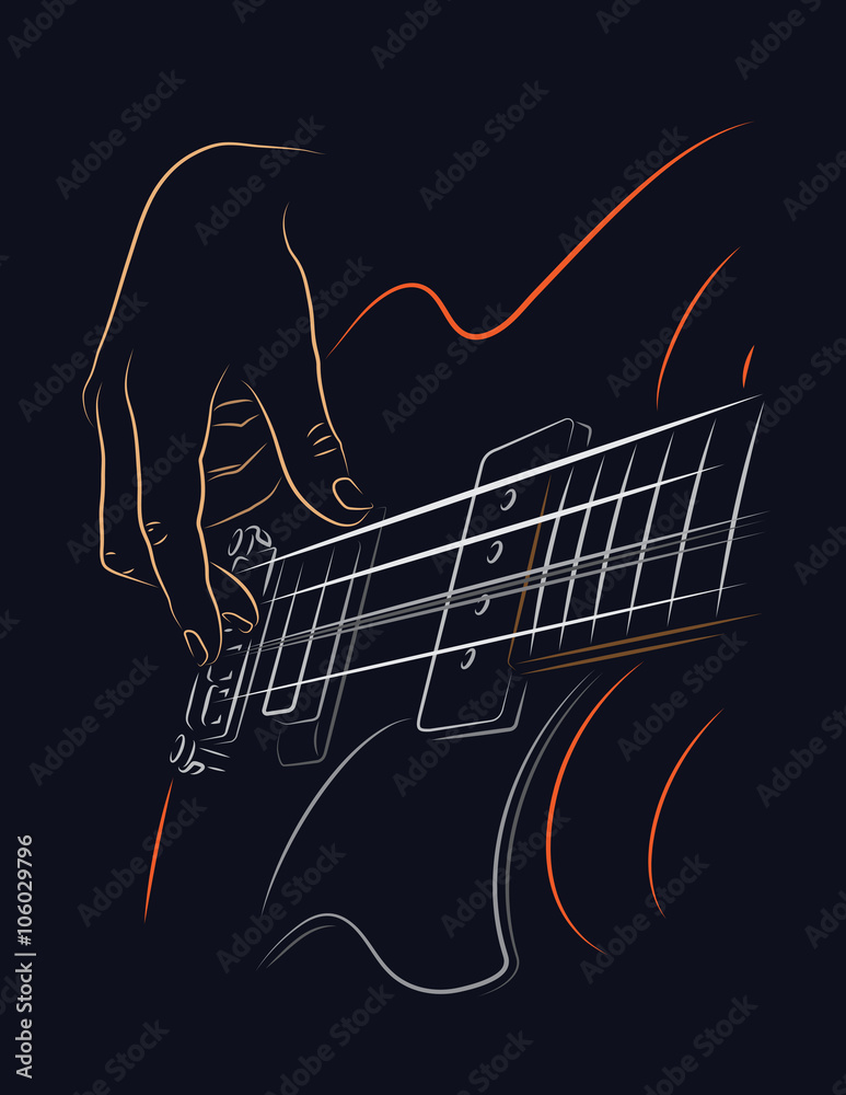 Fototapeta premium Playing Bass illustration. Picking bass strings with right hand fingers.