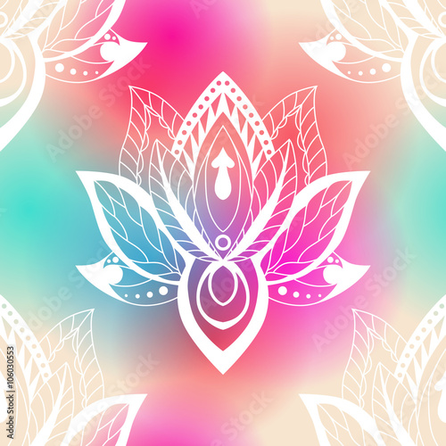 Vector abstract seamless pattern with lotus flowers. Abstract vector background with flowers. Lotus mandala. Vector Indian hand drawn lotus.