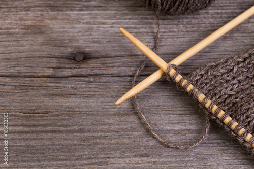 beige knitting and wool yarn