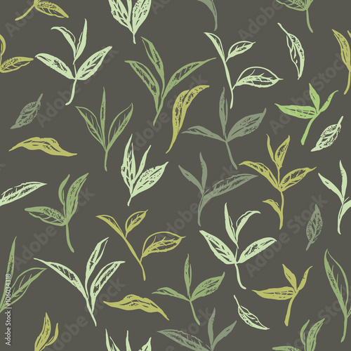 Seamless pattern based on ink painted tea leaves 