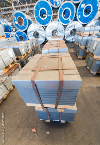 Steel sheets in a warehouse