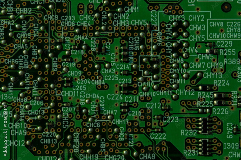Integrated circuit,chip, cir,Green PCB (close-up shot) for use as background image. Integrated circuit,chip, cir,Green PCB (close-up shot) for use as background image.