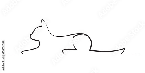 Silhouette of a cat lying in the pose of the Sphinx. Isolate on white.