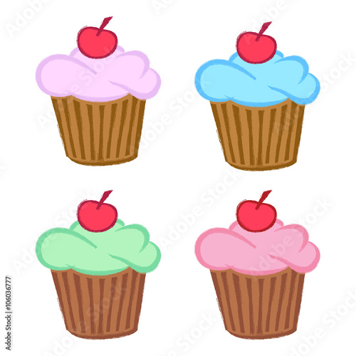Set of different cakes. Vector Image. Sketch.