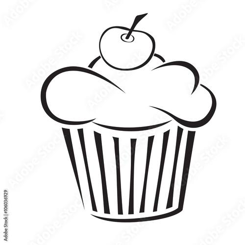 A simple illustration of a cupcake. Cupcake with cherry. Vector