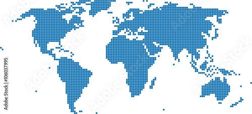 Blue square world map on white background  vector illustration.
