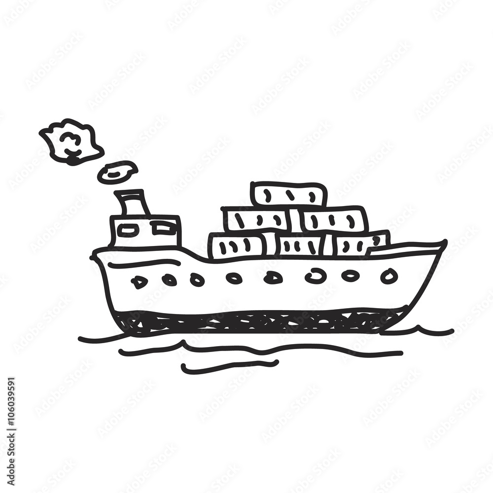 Obraz premium Simple doodle of a cargo ship