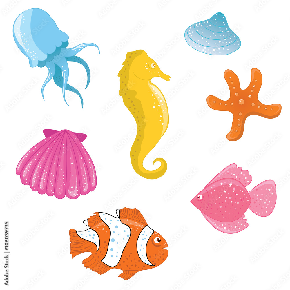 Vector cute sealife icons Vector cute sealife icons