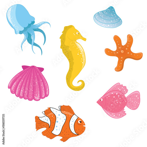 Vector cute sealife icons