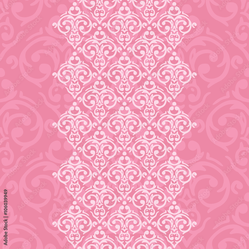 Vector seamless pink frame/border in damask baroque style