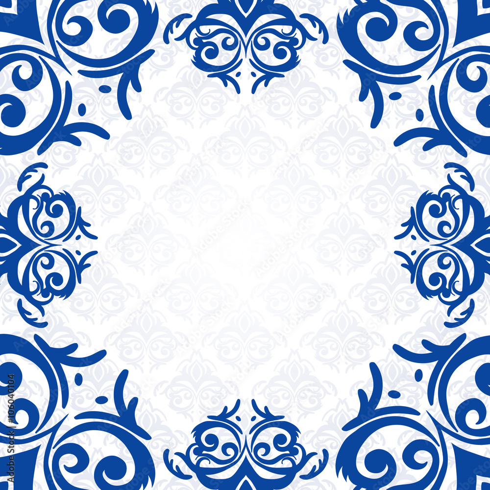 Vector blue frame/border in damask baroque style