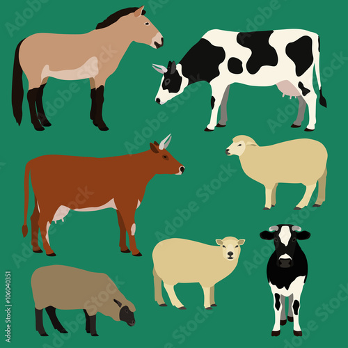 Farm animals vector set. Different cows  sheeps  horse illustration.