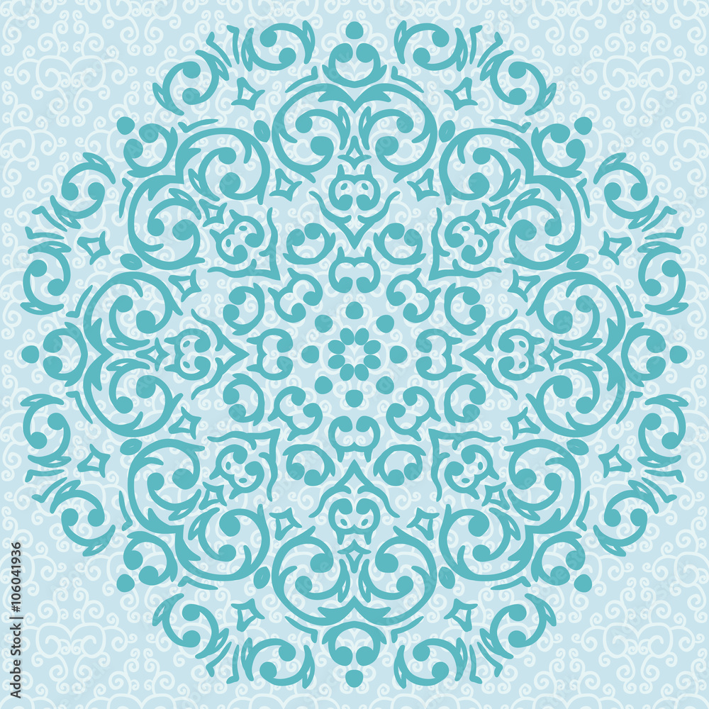 Vector circular turquoise ornament design / snowflake