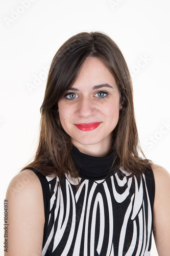 Portrait of beautiful young woman face. Isolated on white background.