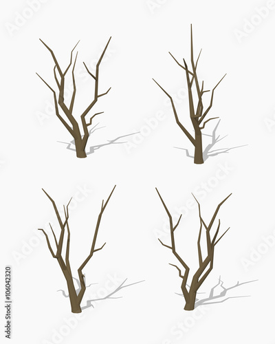 Dried tree. 3D lowpoly isometric vector illustration. The set of objects isolated against the white background and shown from different sides