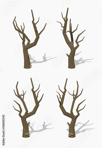 Dried tree. 3D lowpoly isometric vector illustration. The set of objects isolated against the white background and shown from different sides