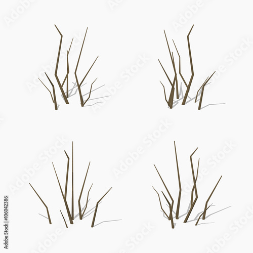 Dried branches. 3D lowpoly isometric vector illustration. The set of objects isolated against the white background and shown from different sides