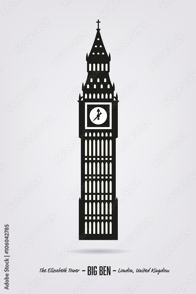 Big Ben, The Elizabeth Tower at London vector silhouette poster Stock