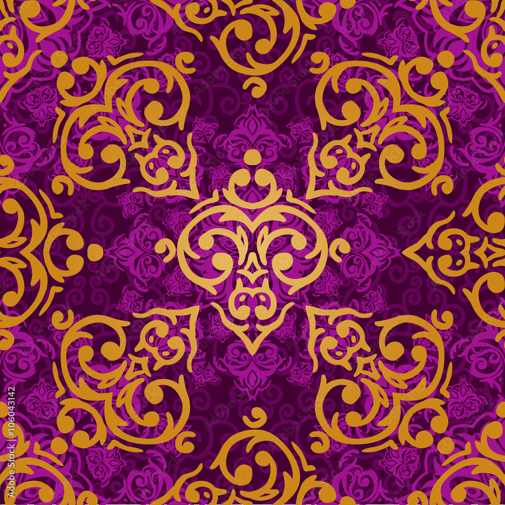 Vector seamless baroque damask luxury background