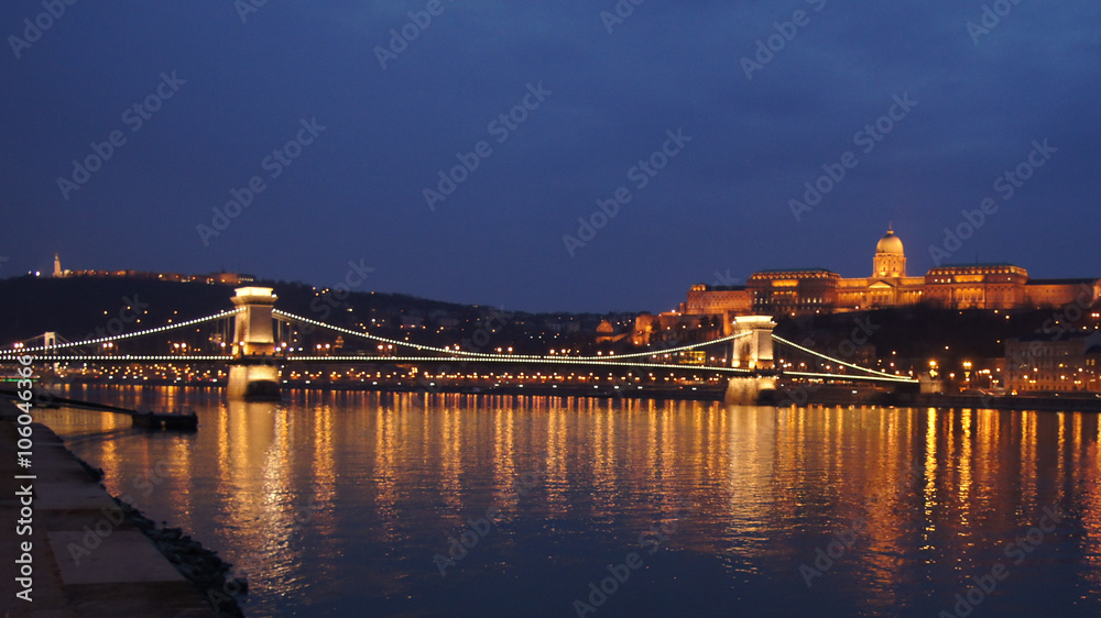 Skyline Budapest chain bridge