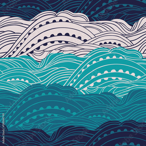 Seamless water pattern, hand-drawn waves vector, blue and white wave background, can be used for design fabric, wrapping paper, package and etc., Eps 8