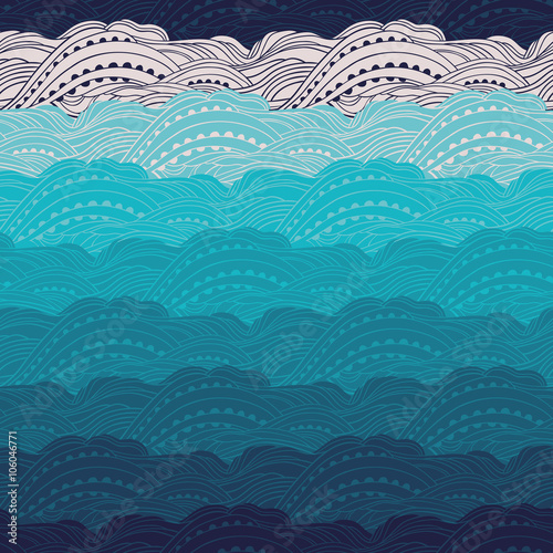 Seamless wave pattern, hand-drawn waves vector, blue and white water background, can be used for design fabric, wrapping paper, package and etc., Eps 8