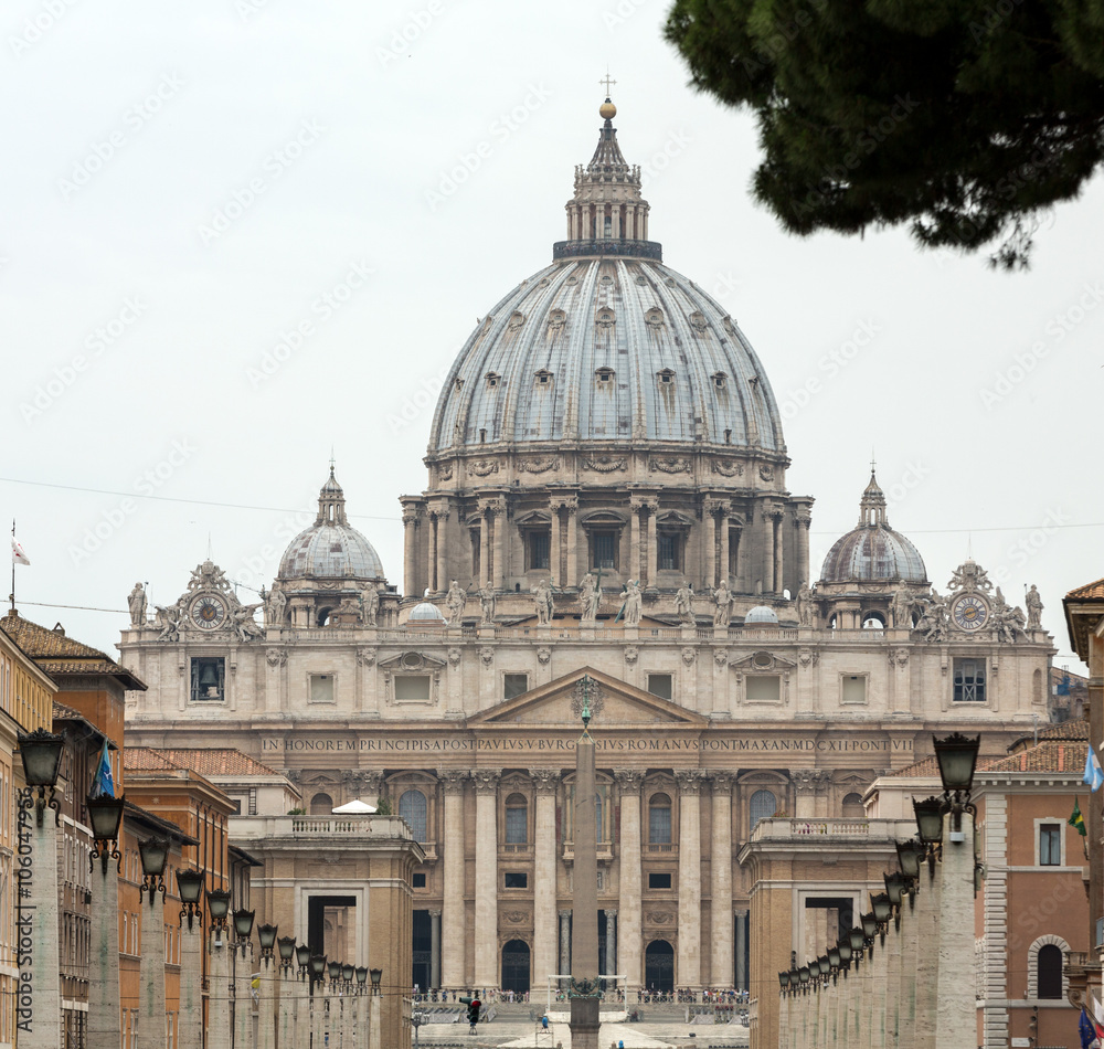 View of   Basilica of Saint Peter and Street Via della Conciliazione, Rome, Italy