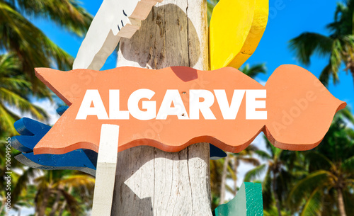 Algarve signpost with palm trees