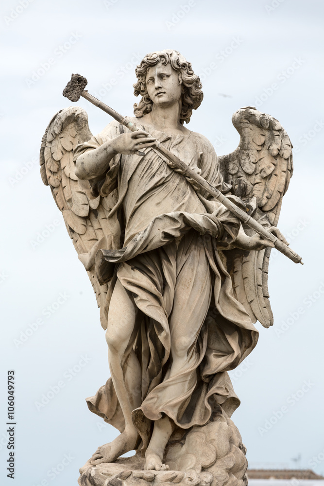 Naklejka premium Marble statue of Angel with the Sponge by .Antonio Giorgetti from the Sant'Angelo Bridge in Rome, Italy,