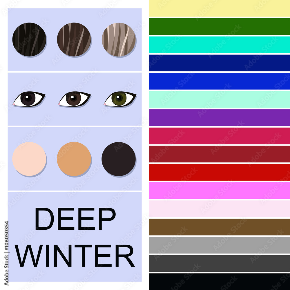 Stock vector seasonal color analysis palette for deep winter type. Type of  female appearance Stock Vector | Adobe Stock