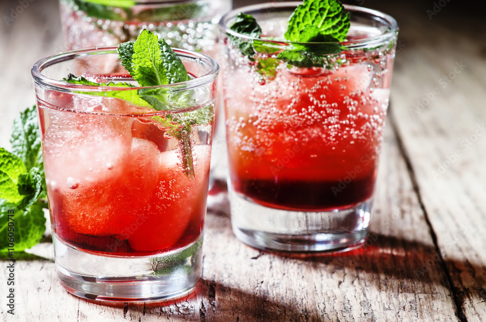 Cranberry cocktail Cape Codder with vodka and ice, selective foc Cranberry cocktail Cape Codder with vodka and ice, selective foc
