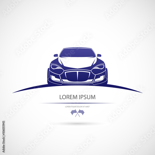 Label with a picture of a racing car. Vector.