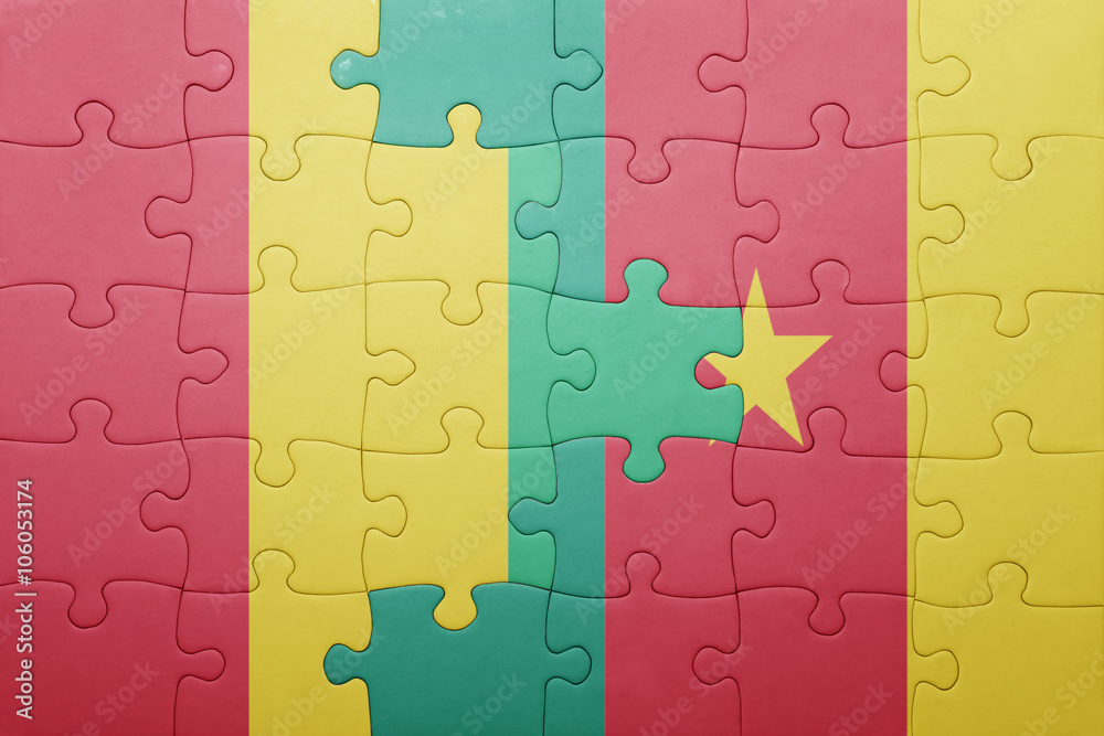 Fototapeta premium puzzle with the national flag of guinea and cameroon